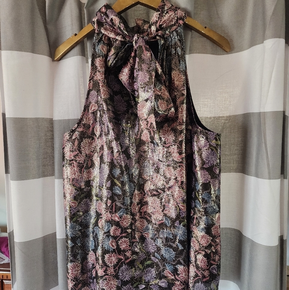J.Crew Collection Metallic Floral Tie Neck Top - Picture 2 of 5